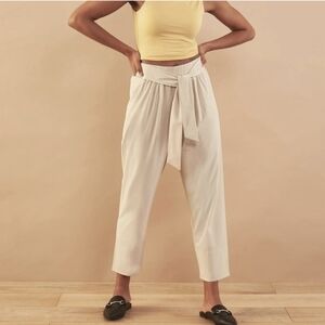 Aday Easy Days Pants Lightweight Cropped Oat Beige Tie Waist Womens M Coastal
